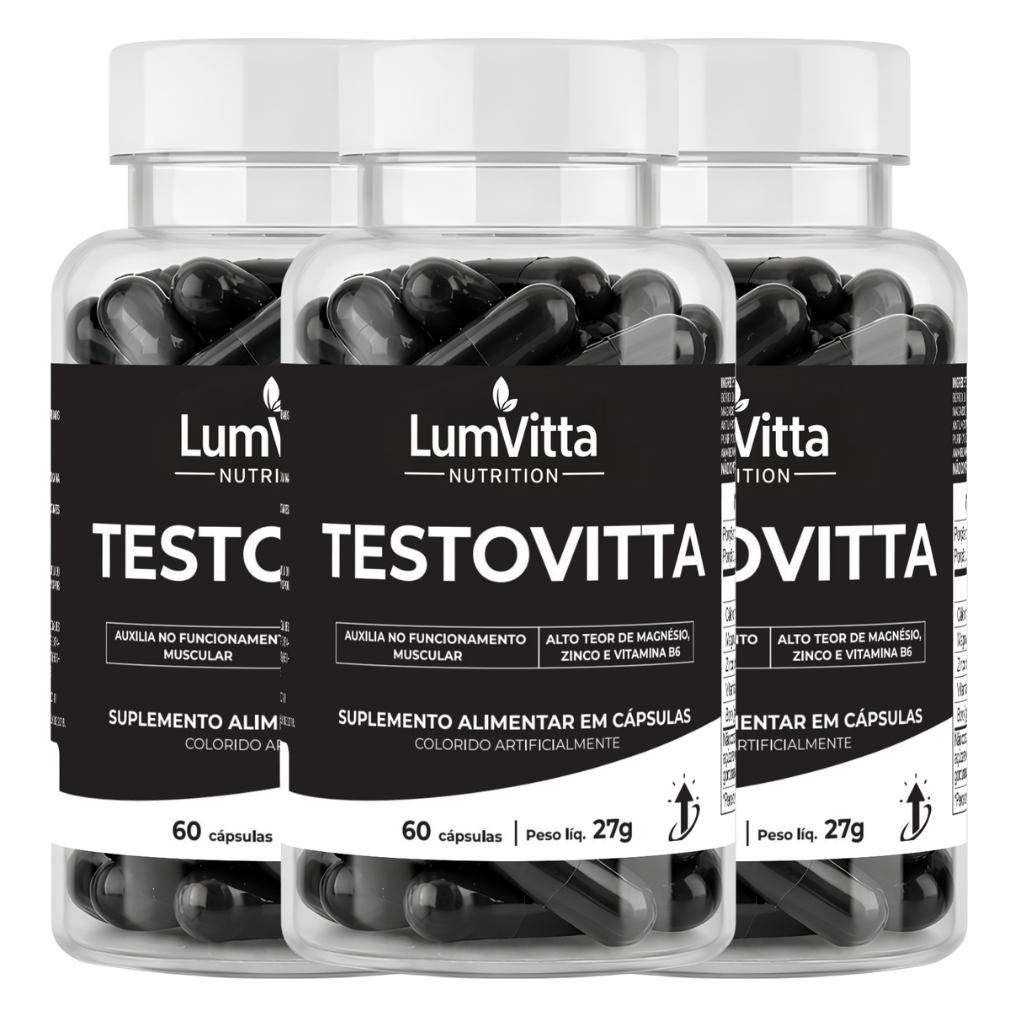 Testo TestoVitta 60 Cápsulas Suplemento Vitaminas Minerais Boro Magnésio Zinco B6 Cálcio - LumVitta