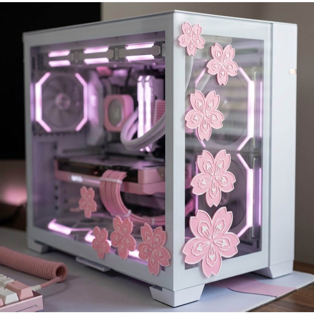 9 Peças Imã De Geladeira Para PC Flor De Sakura Decoração Setup Gamer Pc Rosa e Branco Quarto Cpu Kawaii Floral Japão