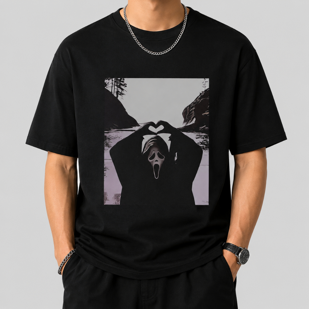 Camiseta Algodão Unissex, Ghost Face Heart Hands.