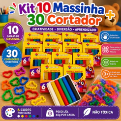 Kit 10 Massinha de Modelar + 30 Cortador Molde p/ Kit Festa Lembrancinha iInfantil Sacolinha