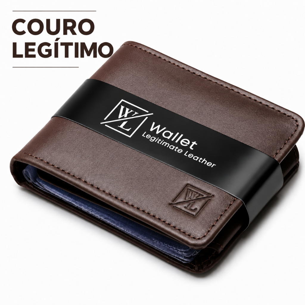 Carteira Masculina Couro Legítimo Porta Cartao Documentos Grande Botão Embutido Elegante Estilosa