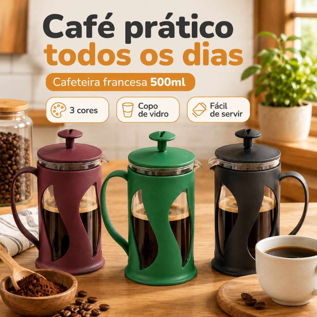 Cafeteira Francesa 500ml Prática Com Design Moderno Para Café