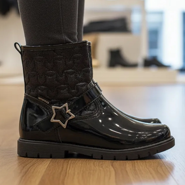 Bota Infantil Ortopasso Love Menina Verniz Feminino Feminina Blogueira Coturno Inverno Estrela Leve