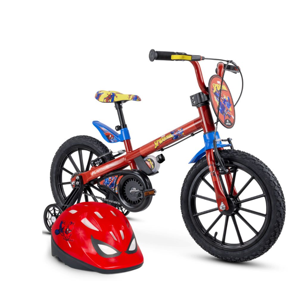 Bicicleta Infantil Spiderman Aro 16 30kg Rodinhas Com Capacete