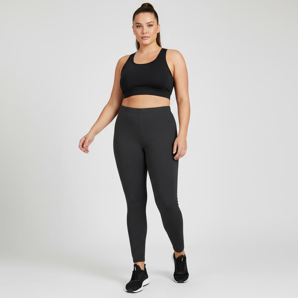Calça Legging Plus Size Feminina Cinza Escuro Cintura Alta Academia Fitness Confortável Básica Modeladora