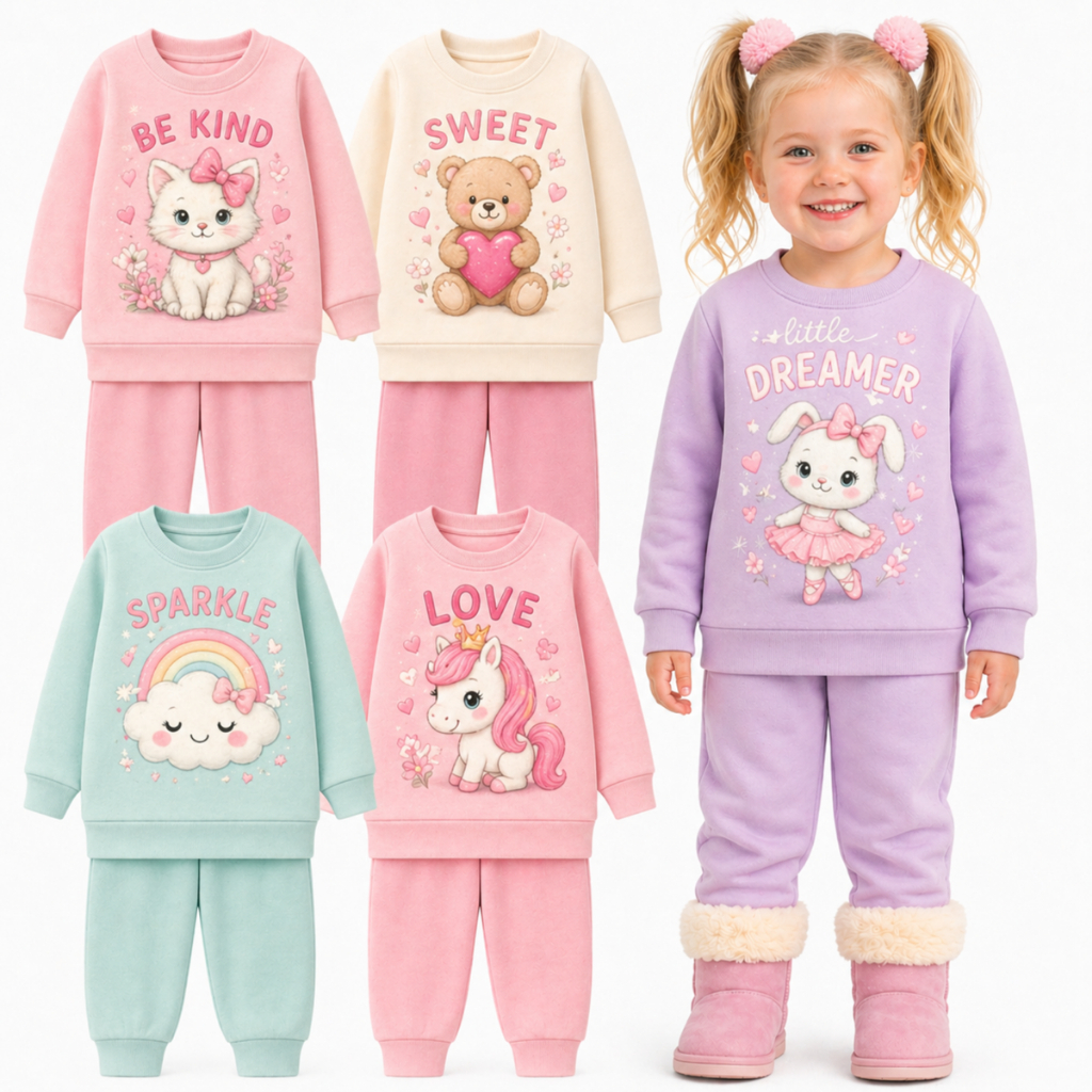 Kit Sortido 4 Peças Conjunto Infantil Feminino Inverno Menina Moletom e Calça Roupa Quentinha Bebê Menina INVERNO