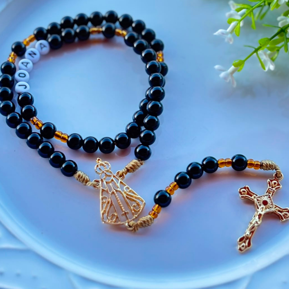 Terço Personalizado -> Terço Com Nome -> Presente Católico -> Terço Preto