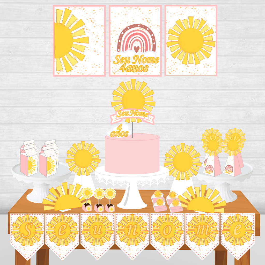 Kit Festa só um bolinho Primeira Volta ao Sol Rosa personalizado/mesversário aniversário/ Lembrançinha 80 itens