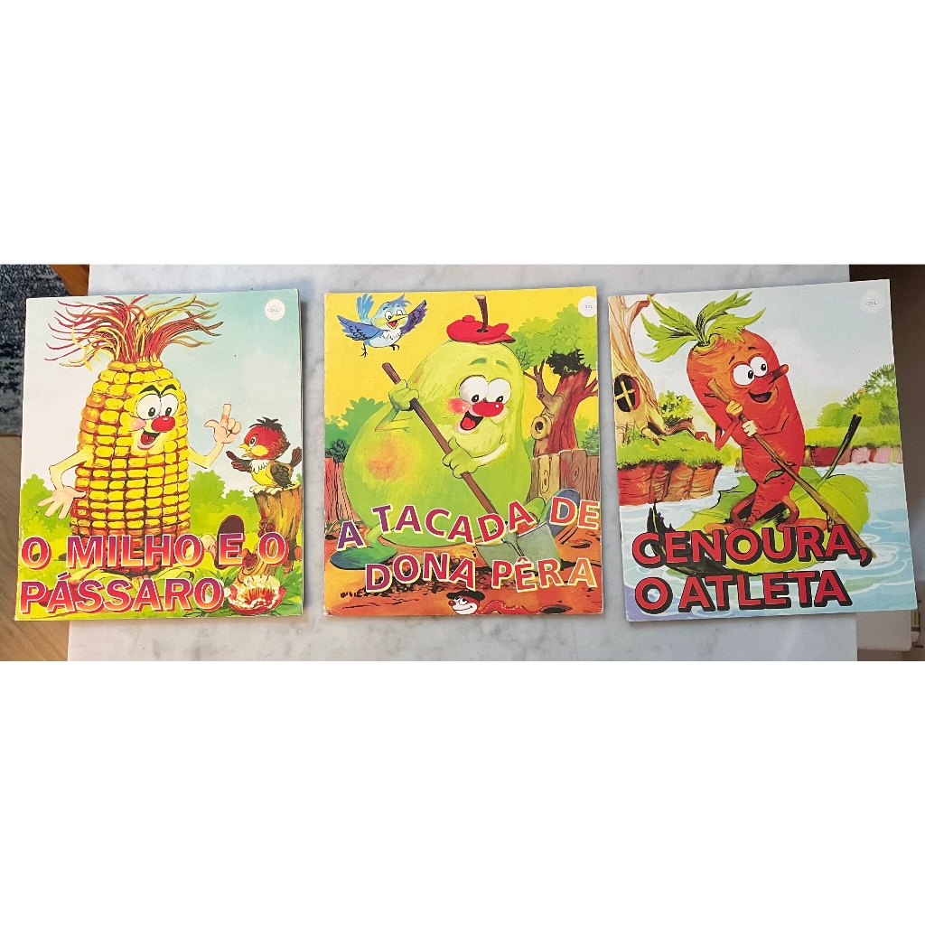 Kit 3 Livros Fantasia dos Vegetais: 1. a Tacada de Dona Pêra 2. Cenoura o Atleta 3. O Milho e o Pássaro