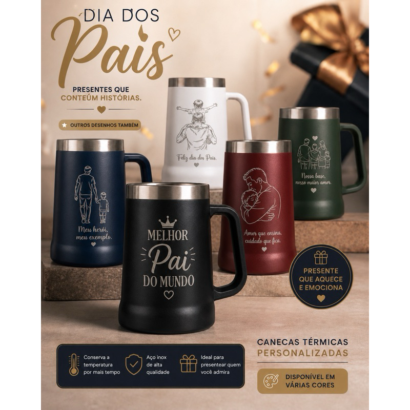 Caneca Térmica DE CHOPP 709ML PERSONALIZADO A LASER OU DTF - COM NOME OU LOGO