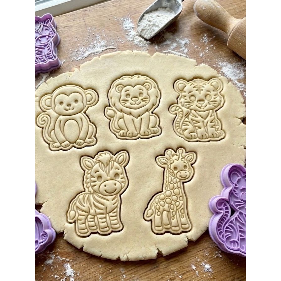 Kit Molde Cortador de Cookies Animais Safari – Macaco, Leão, Tigre, Zebra e Girafa – Impressão 3D