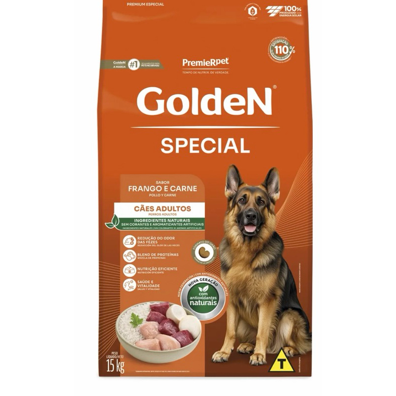 GOLDEN SPECIAL CÃES ADULTOS FRANGO E CARNE 15KG |⚠️ ENVIO DE APENAS UM SACO POR PEDIDO.⚠️