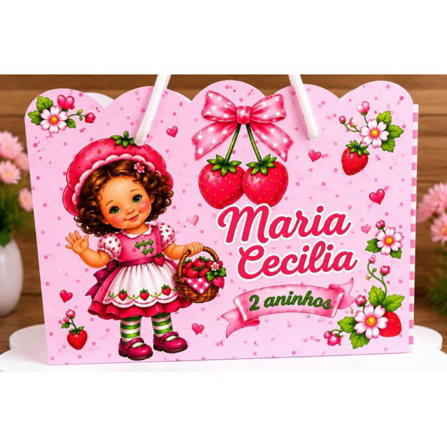 Sacolinha Personalizada Moranguinho Baby Rosa | Lembrancinha Infantil Menina | Nome e Idade Personalizados