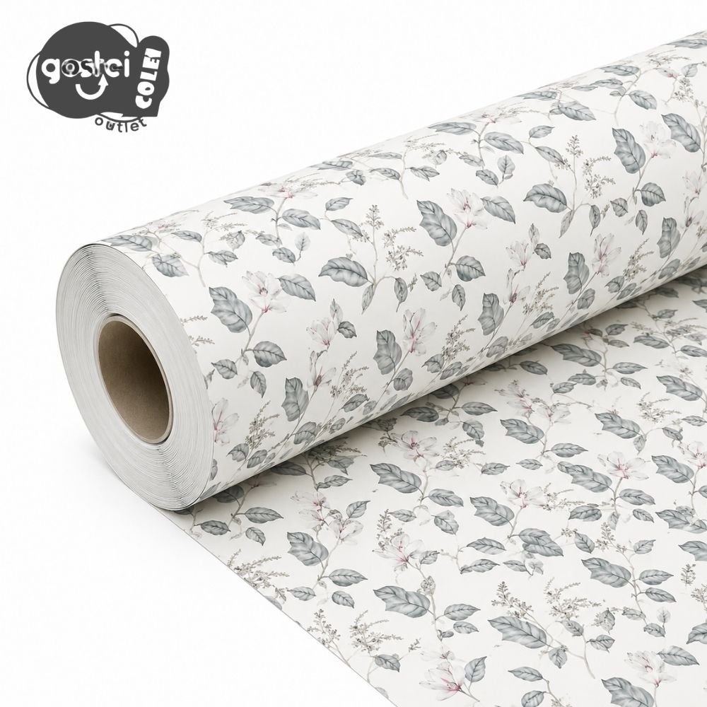 Papel de Parede Adesivo Autocolante Folhagem Cinza Delicada Premium 5m x 45cm para Sala, Quarto