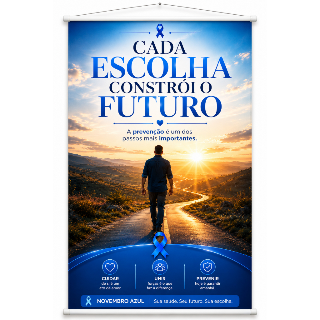 Banner Novembro Azul Saúde do Homem Campanha Prevenção produzido em lona. Cartaz Hospital UBS Clinicas Empresas Pub1131