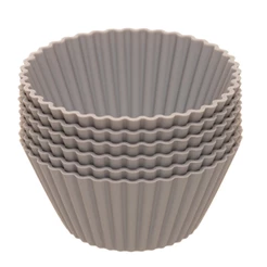 Conjunto 6 Formas de Silicone para Cupcake Lyor Cinza 7x3cm Forminha Muffin Redonda Antiaderente Flexível Bolo Air Fryer
