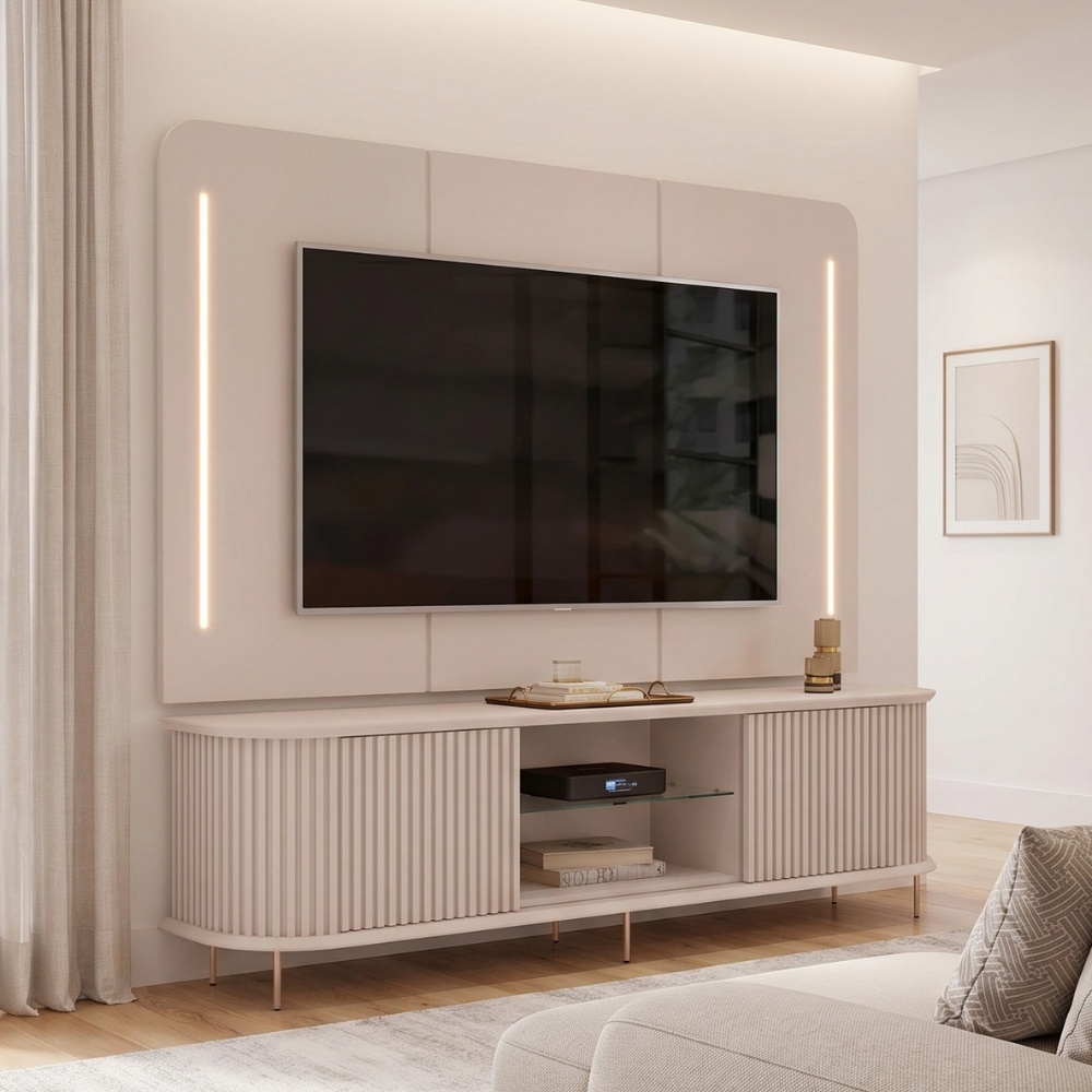 Rack Para Sala Ripado com Painel Para TV 75 Pol Atlantis D05 Off White - Lyam Decor
