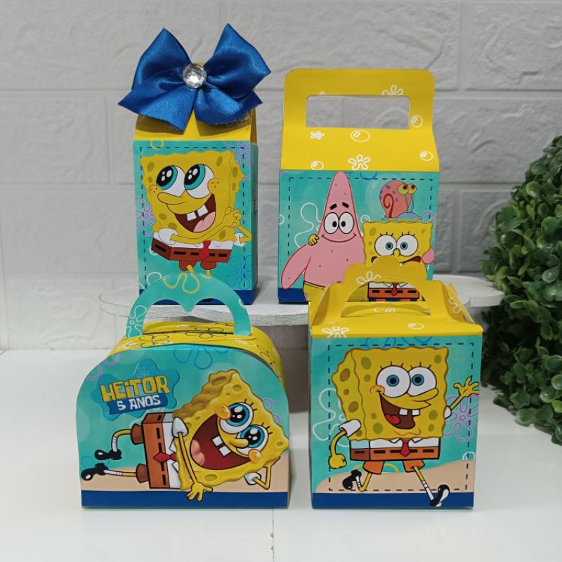 KIT CAIXAS PERSONALIZADA COM NOME E IDADE TEMA BOB ESPONJA / LEMBRANCINHAS FESTA ANIVERSÁRIO