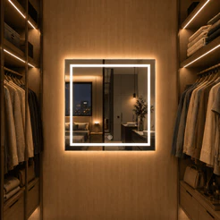 Espelho de Led com Touch 3 Cores Quadrado 50x50cm Espelho de Banheiro Lavabo Quarto Hall Maquiagem