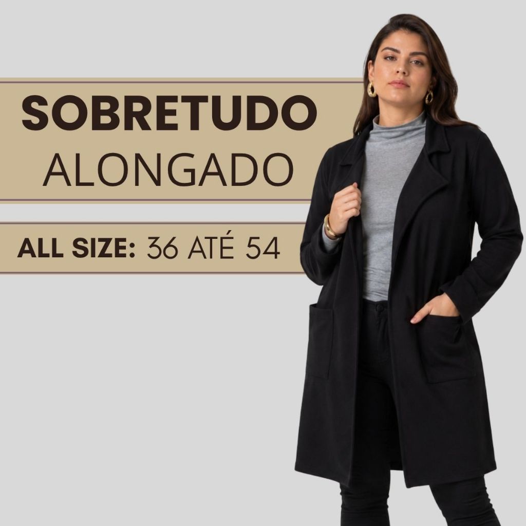 Casaco Peluciado Feminino Sobretudo Longo Moletom Confortável 36 A 54 103830-C6