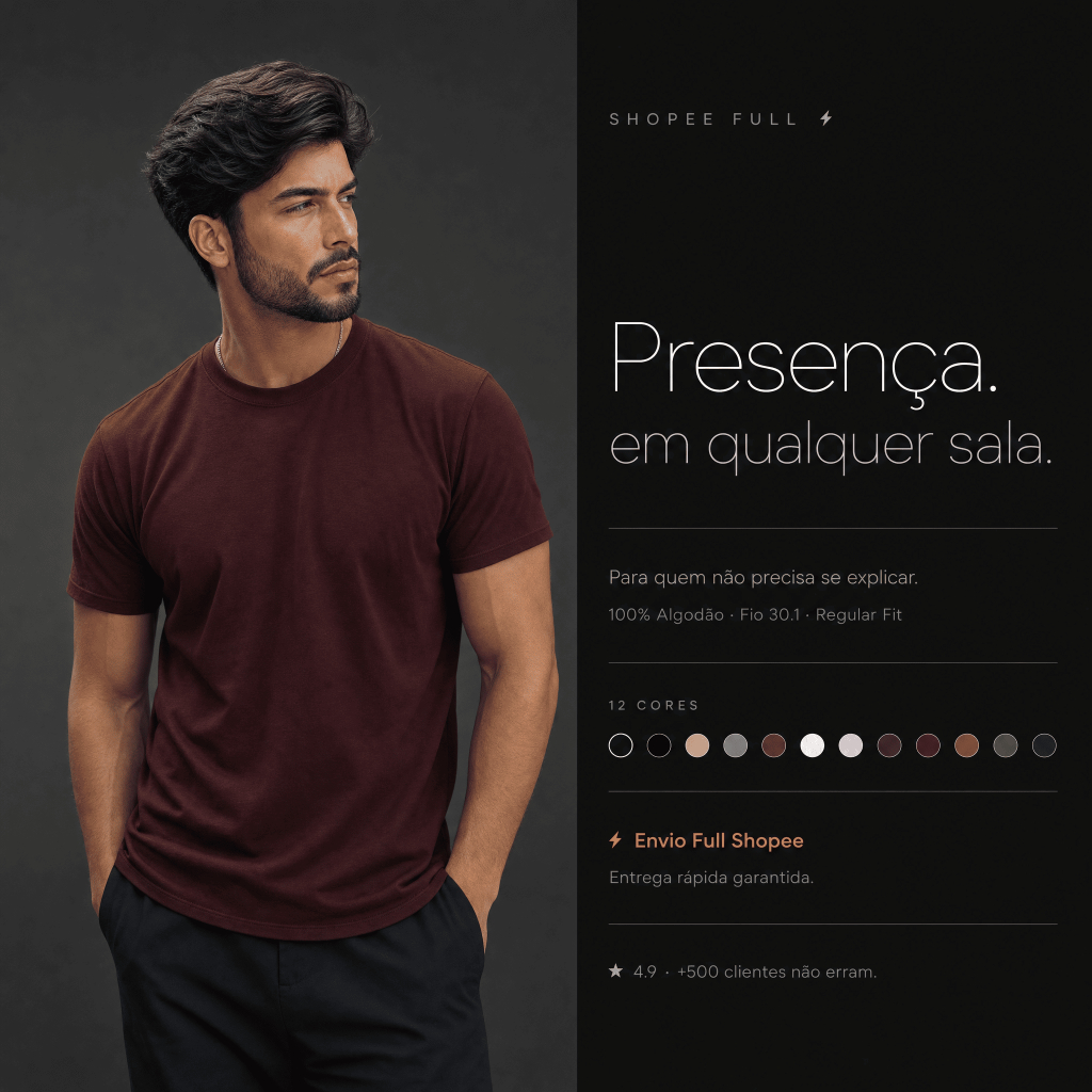 Camiseta Masculina Básica Premium Algodão Casual Academia Trabalho ENVIO RÁPIDO!