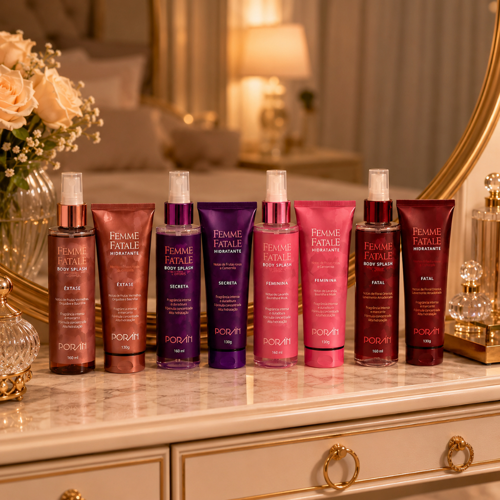 Kit Body Splash Feminino + Hidratante Poran Femme Fatale Alta Fixacao Anvisa Original 160ml