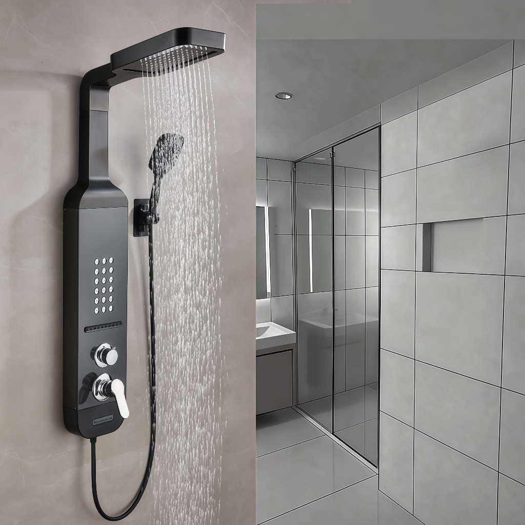 YESOP Painel de Chuveiro Banheiro Preto Aço Inoxidável 304 Jatos de Massagem