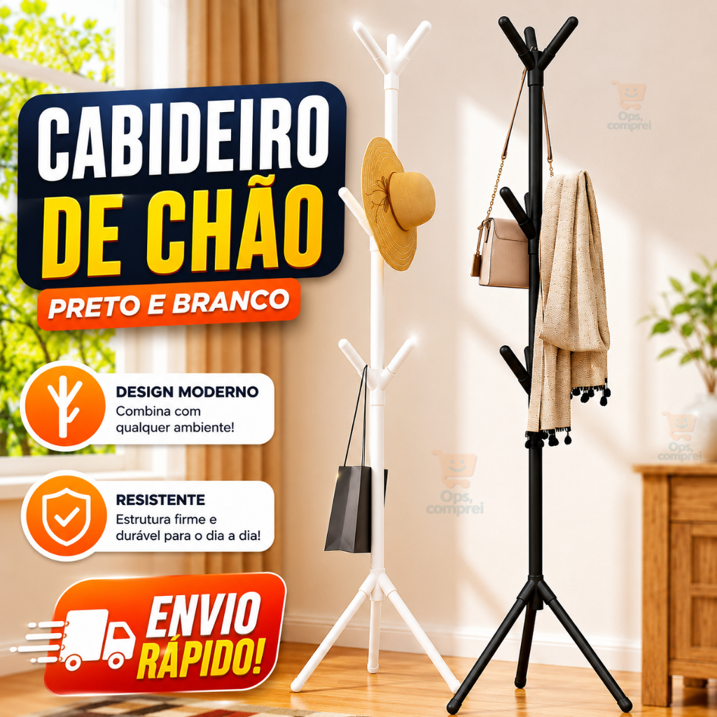 Cabideiro de Chão Para Roupa Bolsa Mancebo 9 Ganchos Cabide Guarda Roupa