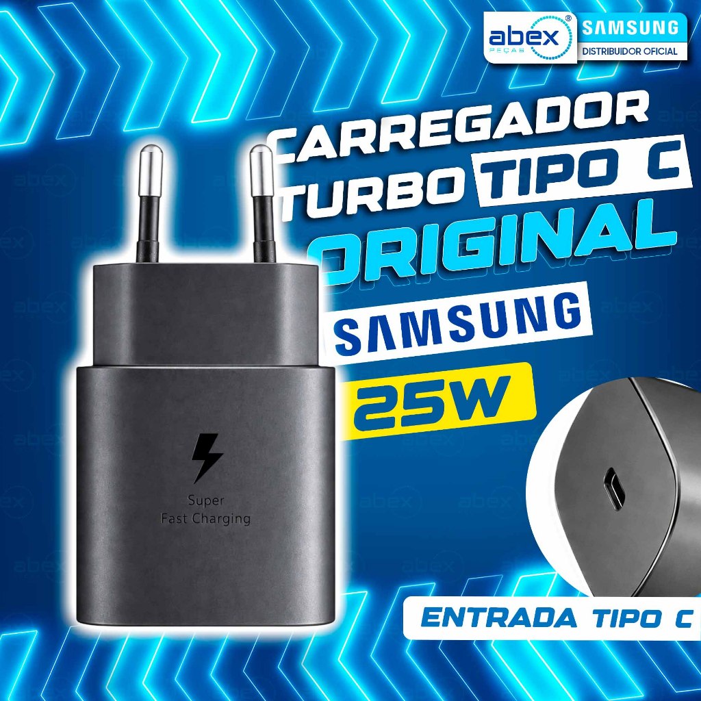 Fonte Carregador Samsung 25w Rápido Carregador Turbo Entrada Tipo C Super Turbo Sem Cabo Original