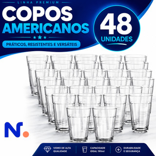 KIT 48 Copo Americano NADIR Caixa Nadir 190ml Vidro Clássico Ideal Para Bebidas Bar