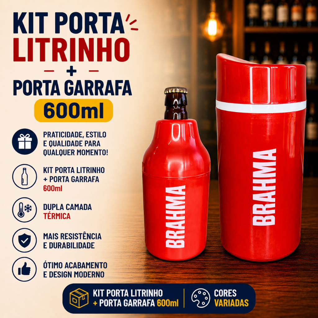 Kit C/ 1 Porta Garrafa 600ml + 1 Porta Lata  3x1 Suporte Termico Personalizados