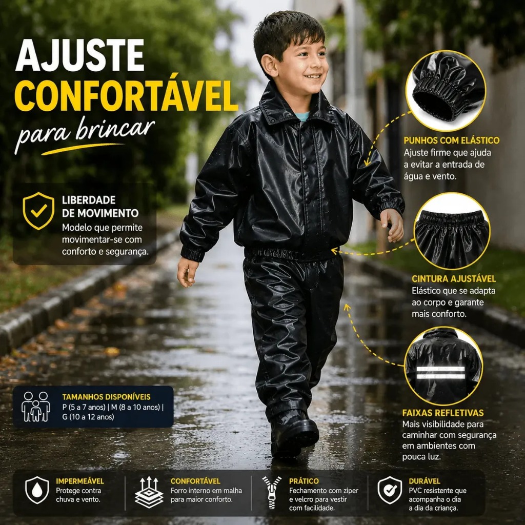 Capa Chuva Infantil Pvc Impermeável Moto Jaqueta E Calça — imagem 2 de 2