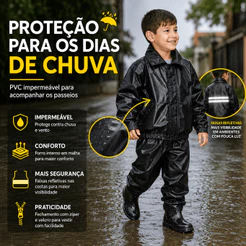 Capa Chuva Infantil Pvc Impermeável Moto Jaqueta E Calça