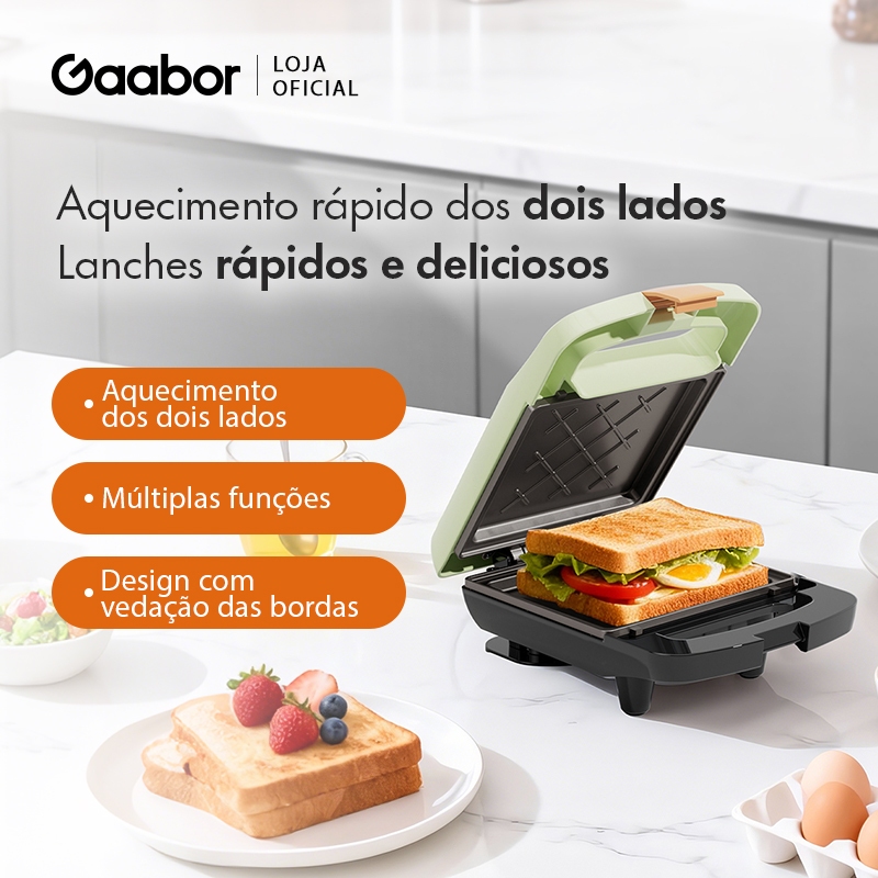 Gaabor Sanduicheira Elétrica Bivolt Antiaderente Teflon Fácil Limpeza Selagem Pe