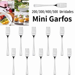 Kit 200/500 Mini Garfos descartáveis de plástico prateado metálico para festas, sorvete e aperitivos