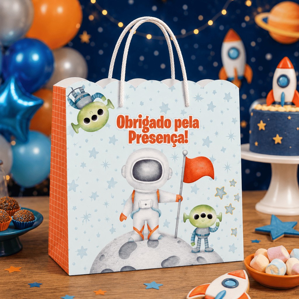 Sacolinha Personalizada Tema ASTRONAUTA AQUARELADO Festa Infantil Lembrancinha Aniversário  - COMPRE E MONTE