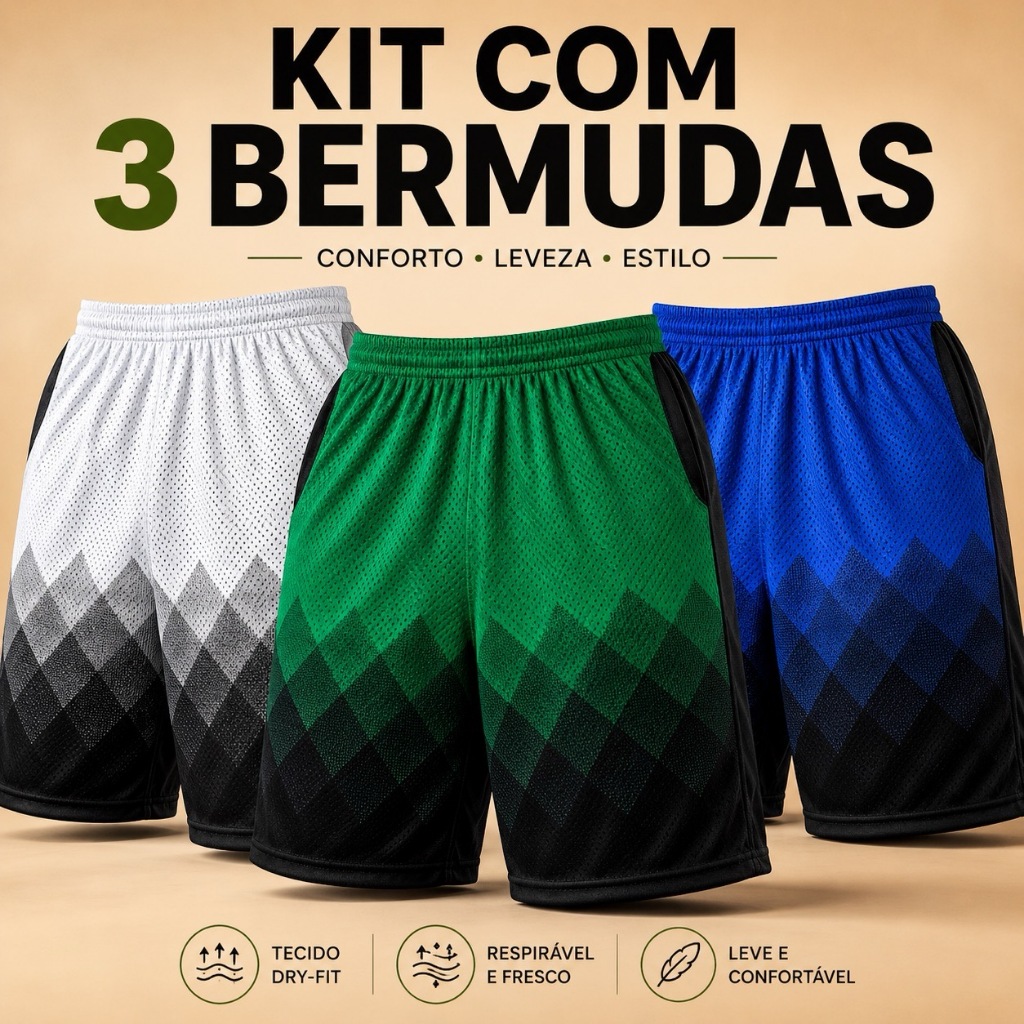 Kit 3 bermudas academia shorts para treinar esporte fitnes sport fitnes