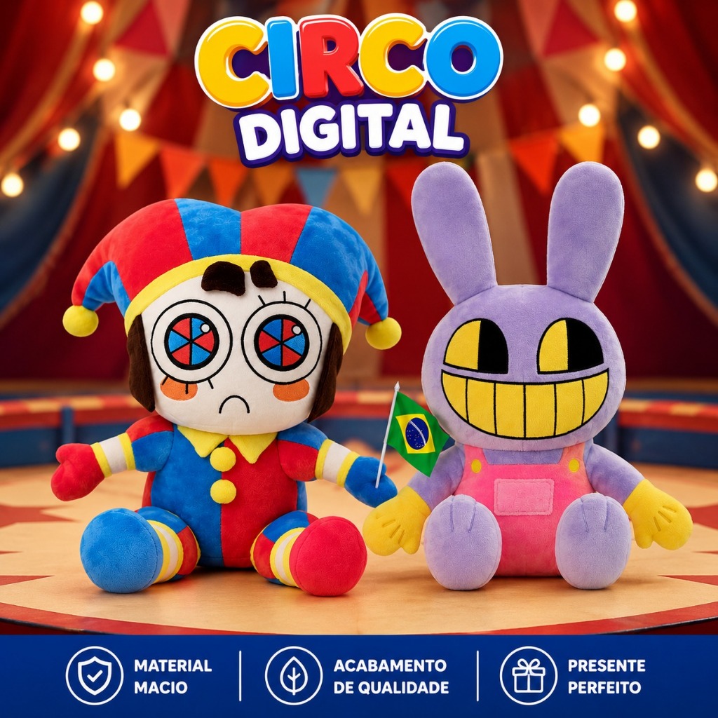 Kit 2 Boneco Pelúcia Pomni Jax Circo Digital Coelho Palhaço