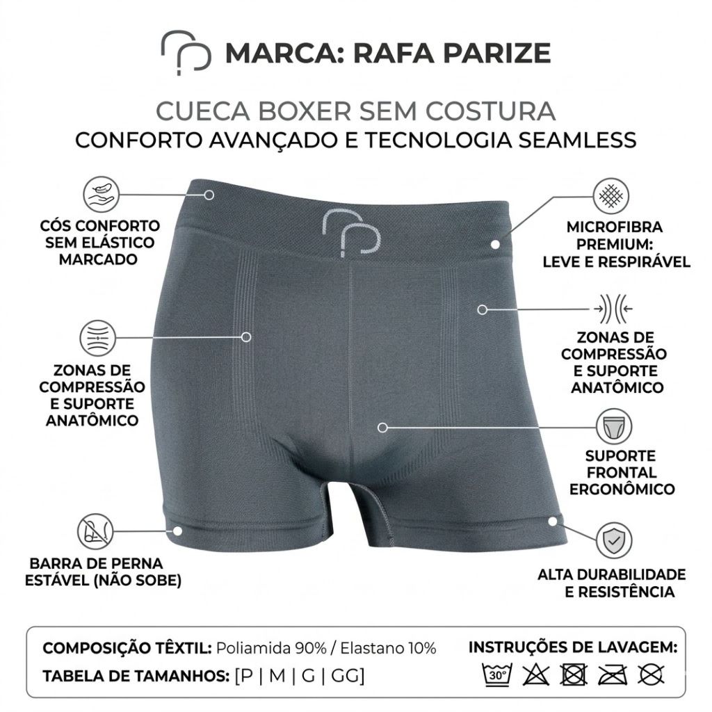 Kit Cueca Boxer Original Rafa Parize Masculina Adulto Microfibra Sem Costura Confortável Cores Sortidas — imagem 2 de 2