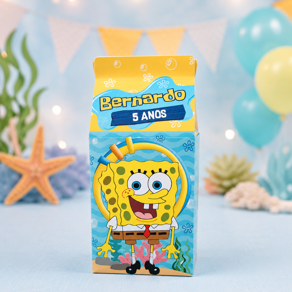Bob Esponja| Caixinha Milk Personalizada com nome e idade Lembrancinha Festa Infantil
