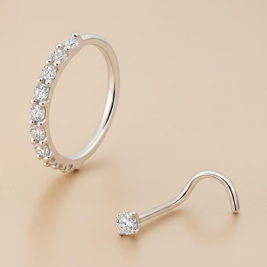 KIT 2 PIERCING NOSTRIL 1 ARGOLA CRAVEJADA + 1 PONTO DE LUZ — imagem 2 de 2