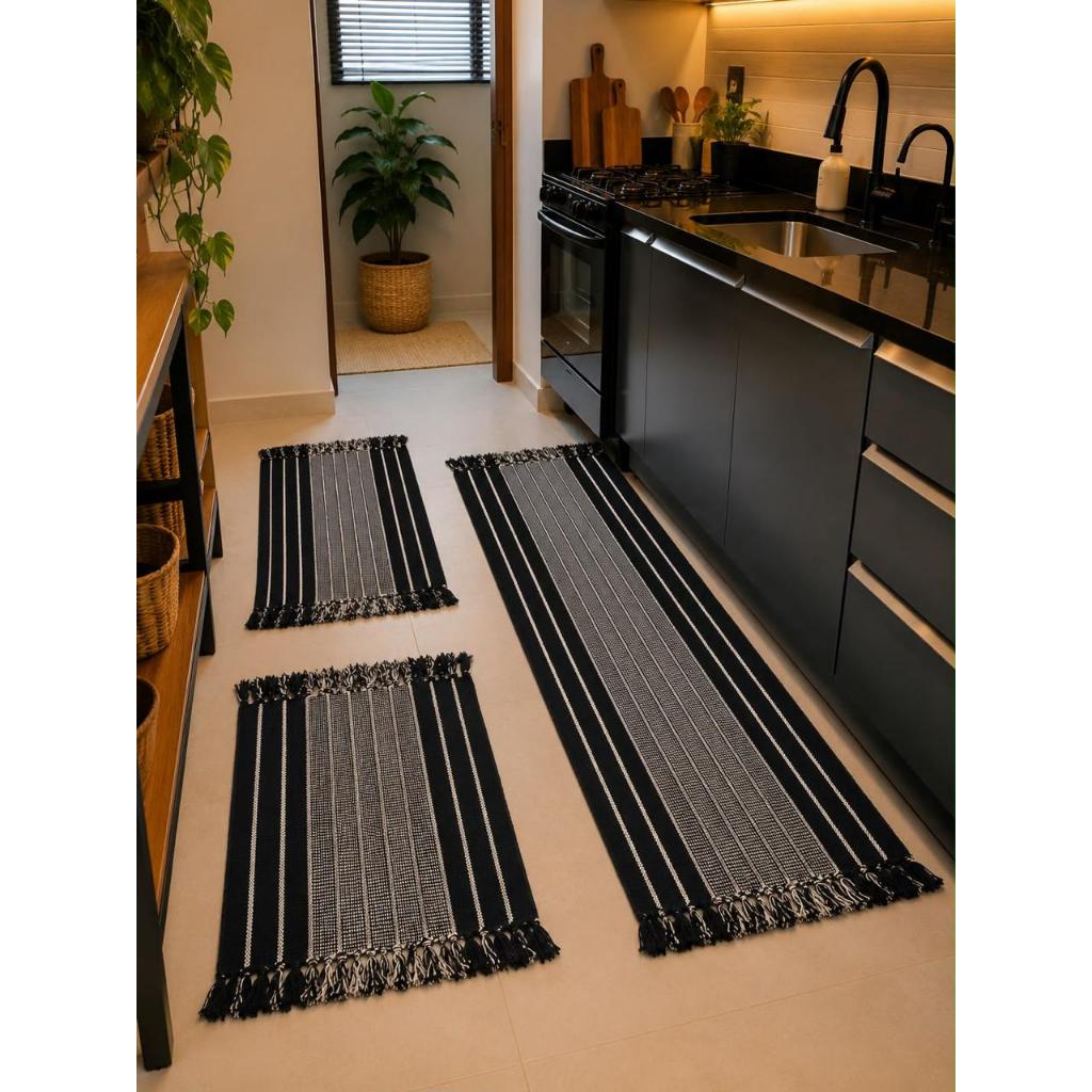 Kit Tapete de Cozinha 3 Peças Luxo Passadeira Grande Decorativa