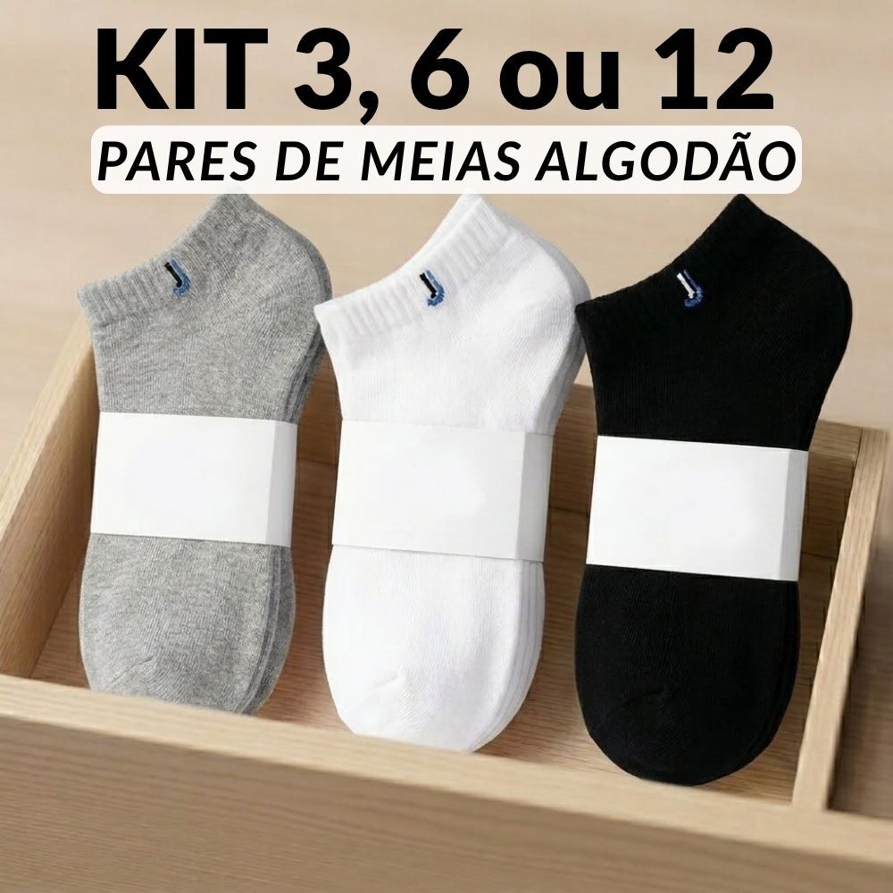Kit 6 Pares Meia Soquete Algodão Premium Respirável