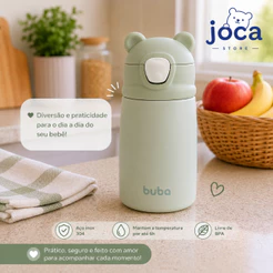 Garrafa Térmica Buba Ursinho Verde Infantil com Tampa de Segurança Parede Dupla 320ml Antivazamento