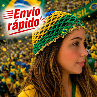 head pice Brasil prata e dourada com bandeira | touca do Brasil | redinha de cabeça das blogueiras