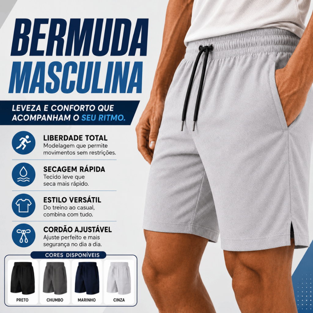 Bermuda Shorts Masculino Tactel Esporte Treino Academia Praia Esporte Elastano Bolso Leve