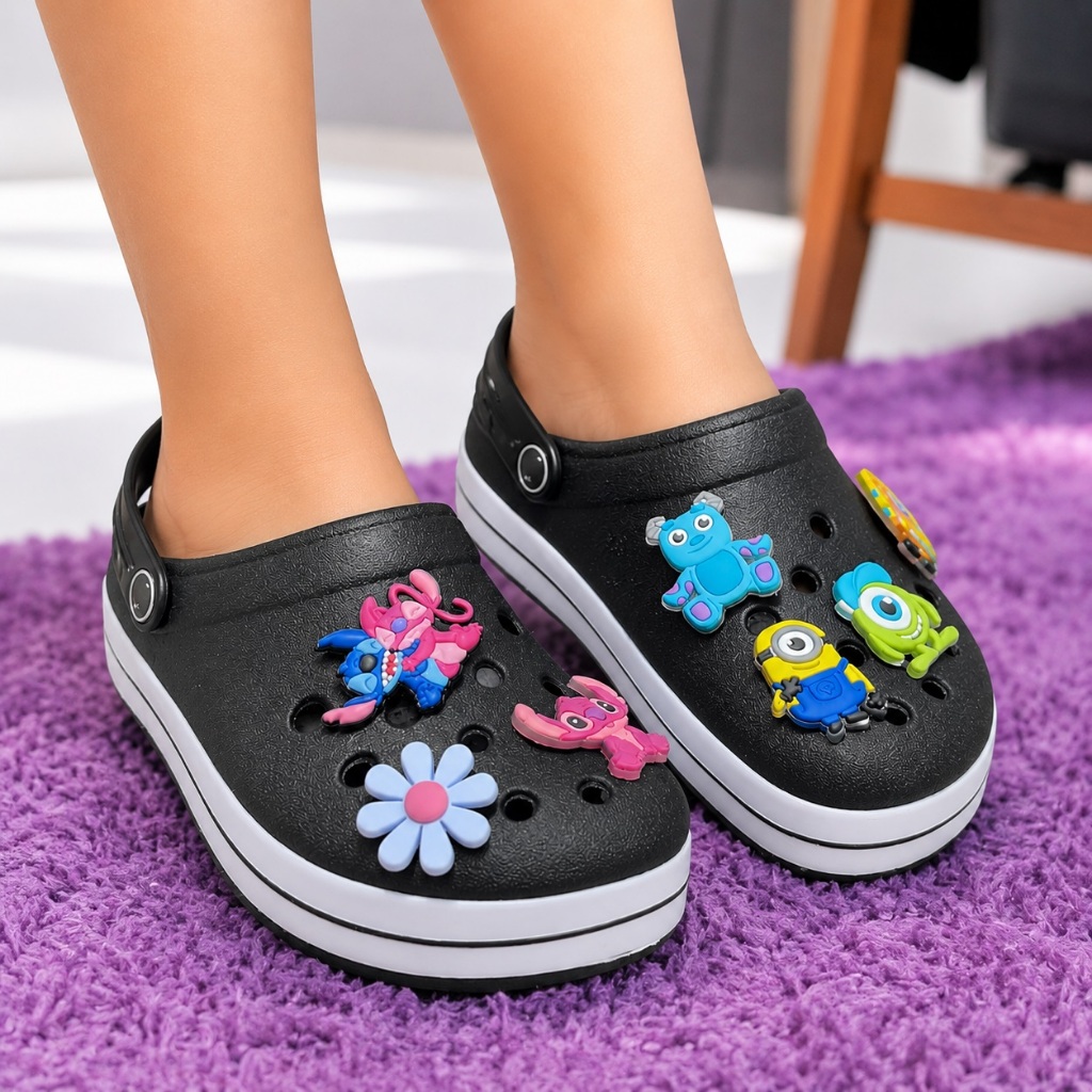 Babuche Feminino Infantil Papete Adulto Menina com Bottons Grátis Sandália Leve Menino
