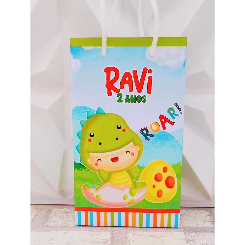 Sacolinha Personalizada DINOSSAURO BABY Aniversário Infantil Mimos e Lembrancinhas para Festa KIT PEGUE E MONTE