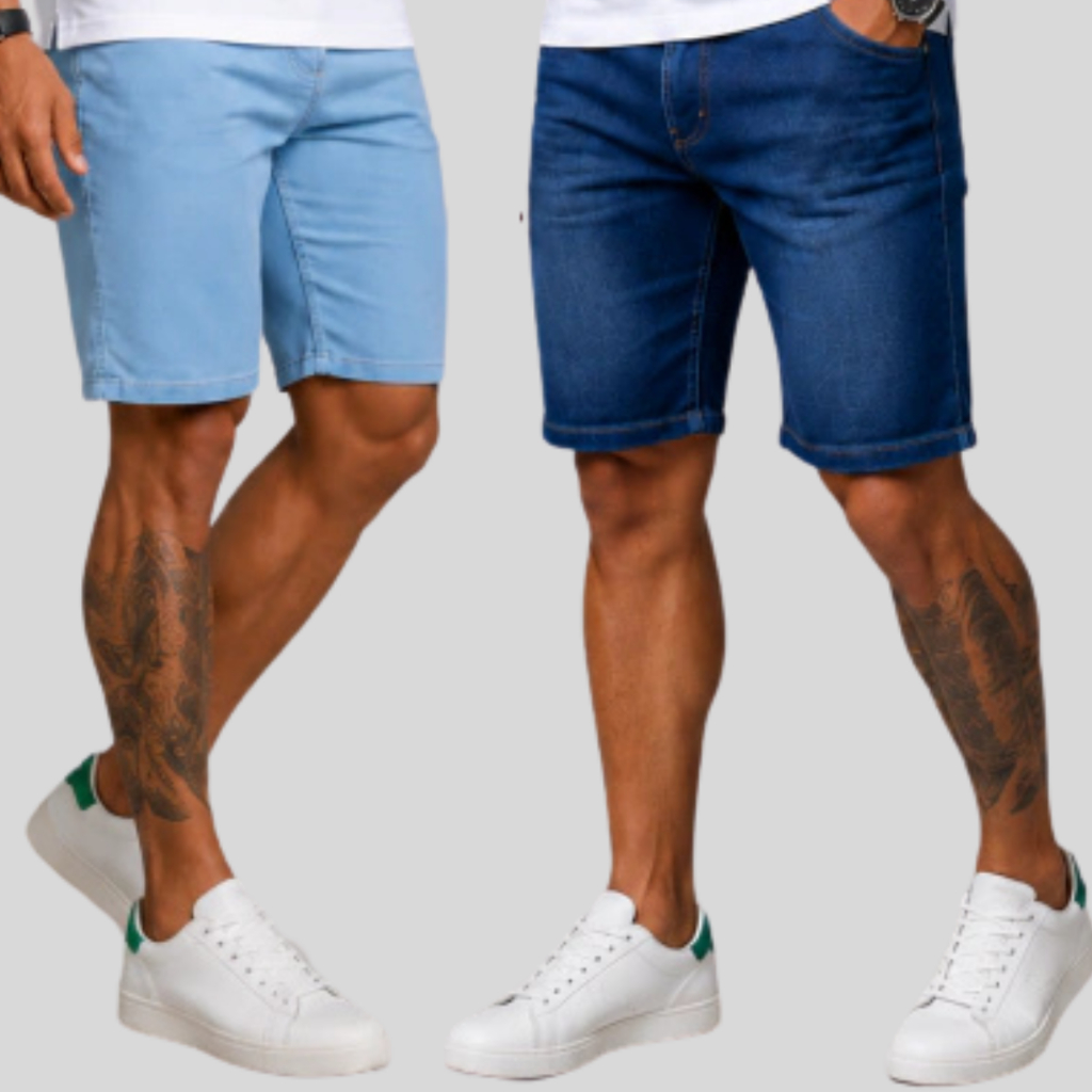 2 Bermudas Jeans Masculino Slim Tradicional Elastano Estica Short Estilo Casual Moda - Dia dos Pais