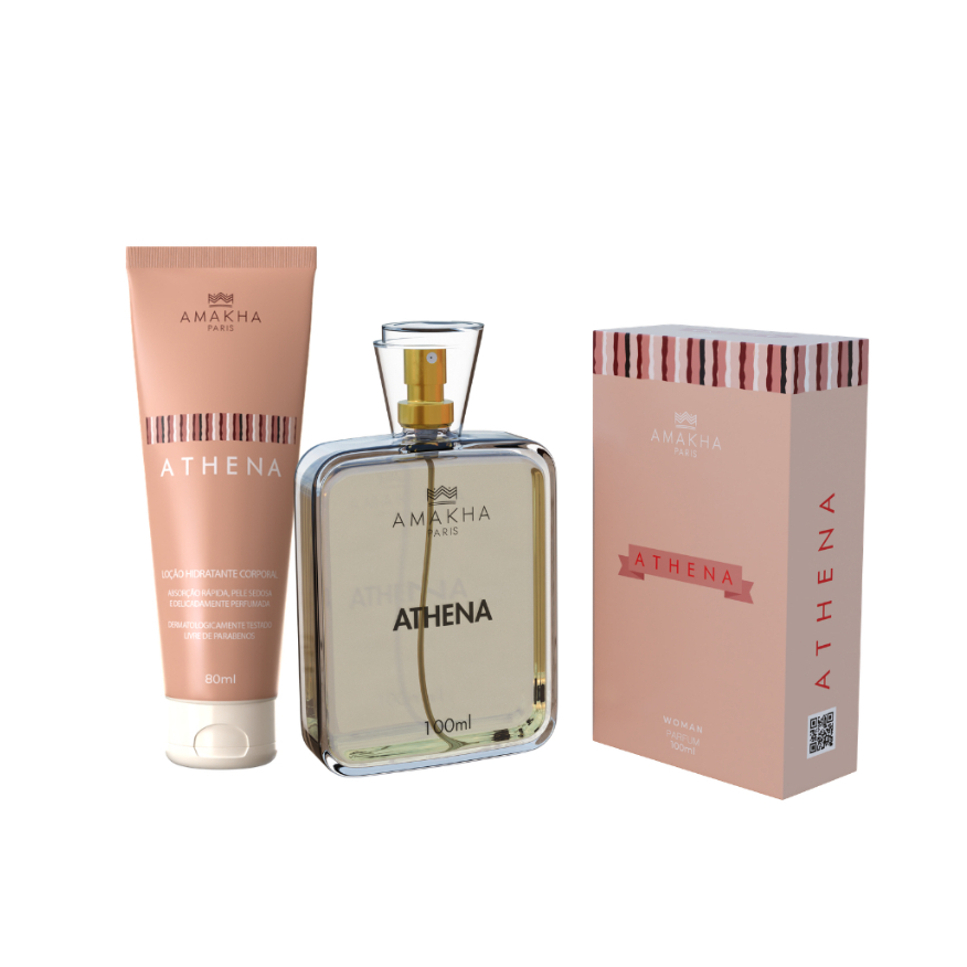 Kit Essencial Athena Amakha Paris: Perfume 100ml + Hidratante | Fragrância Floral Romântica